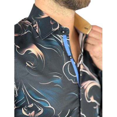 GUISEPPE LUIGI Koszula męska GL73 kwiaty, granatowa, czarna, glamour, złota | Sklep GriShop.eu | Koszule