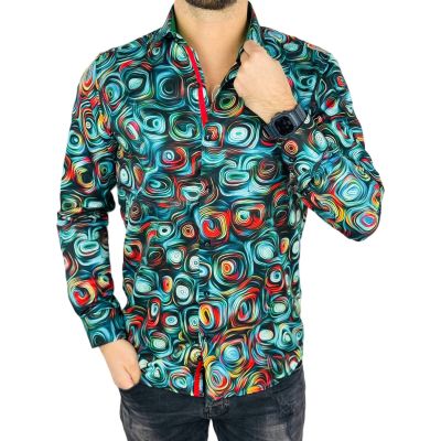 GUISEPPE LUIGI Koszula męska GL71 zielona, kolorowa, ślimak | Sklep GriShop.eu | Koszule