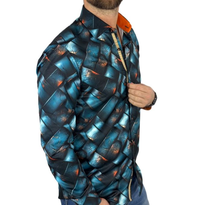 GUISEPPE LUIGI Koszula męska GL76 niebieska cegła 3D , kolorowa | Sklep GriShop.eu | Koszule