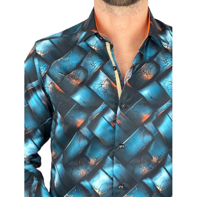GUISEPPE LUIGI Koszula męska GL76 niebieska cegła 3D , kolorowa | Sklep GriShop.eu | Koszule