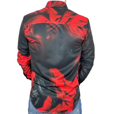 GUISEPPE LUIGI Koszula męska GL78 czerwona, czarna, pióra 3D | Sklep GriShop.eu | Koszule