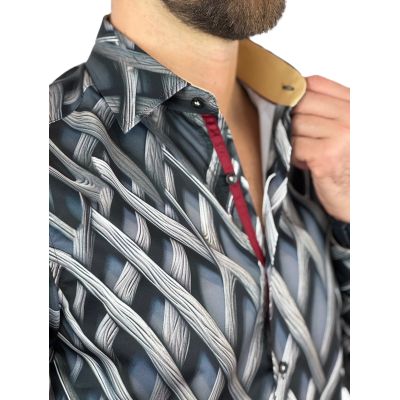 GUISEPPE LUIGI Koszula męska GL81 plecionka 3D, szara | Sklep GriShop.eu | Koszule