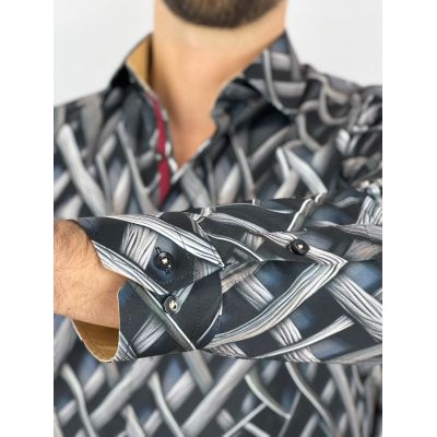 GUISEPPE LUIGI Koszula męska GL81 plecionka 3D, szara | Sklep GriShop.eu | Koszule