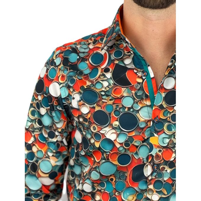 GUISEPPE LUIGI Koszula męska GL83 kolorowa, kółka, zielona, pomarańczowa | Sklep GriShop.eu | Koszule