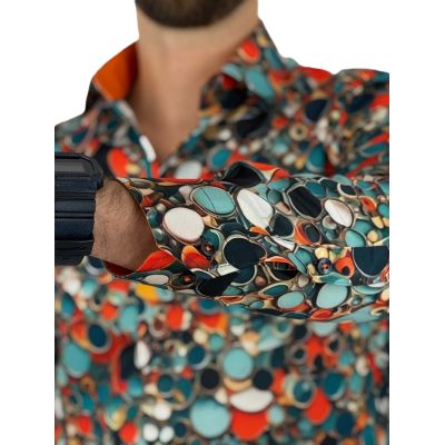 GUISEPPE LUIGI Koszula męska GL83 kolorowa, kółka, zielona, pomarańczowa | Sklep GriShop.eu | Koszule