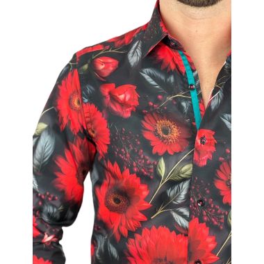 GUISEPPE LUIGI Koszula męska GL85 czerwona, czarna, kwiaty, kolorowa | Sklep GriShop.eu | Koszule 2