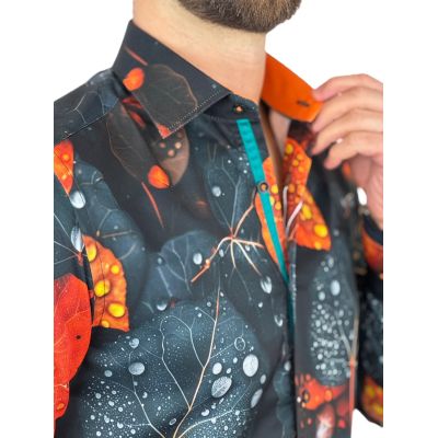 GUISEPPE LUIGI Koszula męska GL82 liście, grafit, pomarańcz efektowna 3D | Sklep GriShop.eu | Koszule