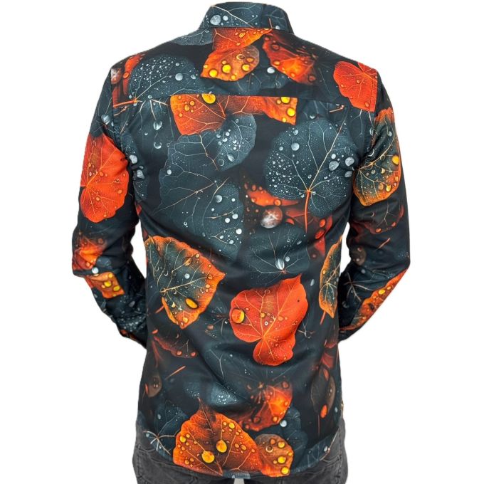GUISEPPE LUIGI Koszula męska GL82 liście, grafit, pomarańcz efektowna 3D | Sklep GriShop.eu | Koszule