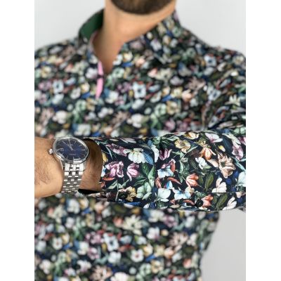 DANIEL BESSI Koszula męska fb131 kolorowa, kwiaty, zielona | Sklep GriShop.eu | Koszule