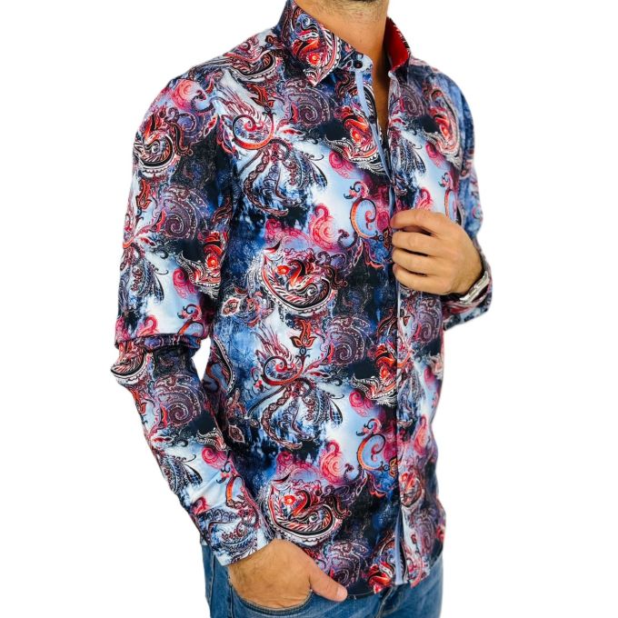 DANIEL BESSI Koszula męska fb103 paisley kwiaty kolorowa | Sklep GriShop.eu | Koszule