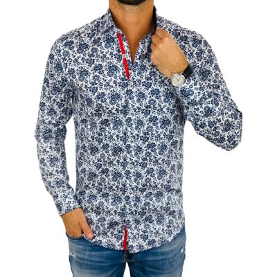 DANIEL BESSI Koszula męska fb123 biała kwiaty granat | Sklep GriShop.eu | Koszule