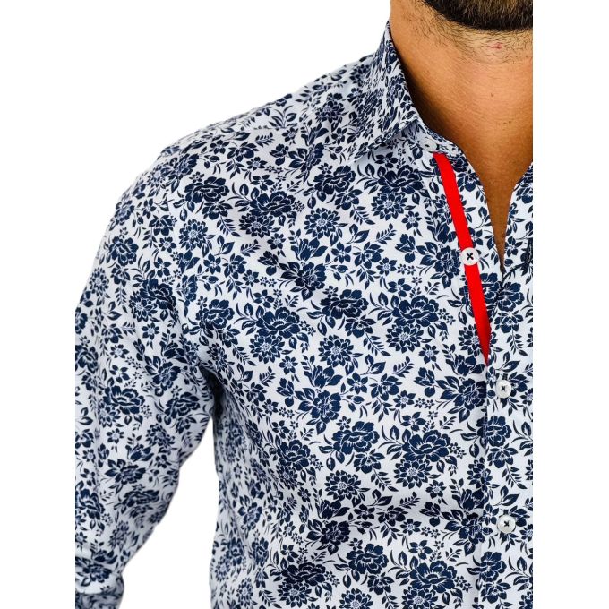 DANIEL BESSI Koszula męska fb123 biała kwiaty granat | Sklep GriShop.eu | Koszule