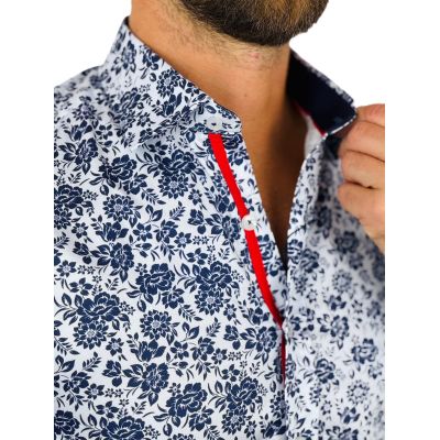 DANIEL BESSI Koszula męska fb123 biała kwiaty granat | Sklep GriShop.eu | Koszule