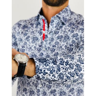 DANIEL BESSI Koszula męska fb123 biała kwiaty granat | Sklep GriShop.eu | Koszule