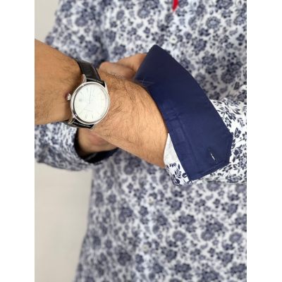 DANIEL BESSI Koszula męska fb123 biała kwiaty granat | Sklep GriShop.eu | Koszule