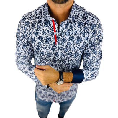 DANIEL BESSI Koszula męska fb123 biała kwiaty granat | Sklep GriShop.eu | Koszule