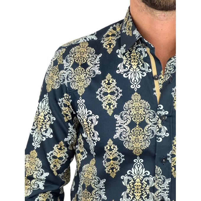 DANIEL BESSI Koszula męska fb129 czarna vintage paisley ekskluzywna imprezowa | Sklep GriShop.eu | Koszule
