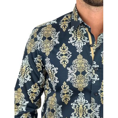 DANIEL BESSI Koszula męska fb129 czarna vintage paisley ekskluzywna imprezowa | Sklep GriShop.eu | Koszule