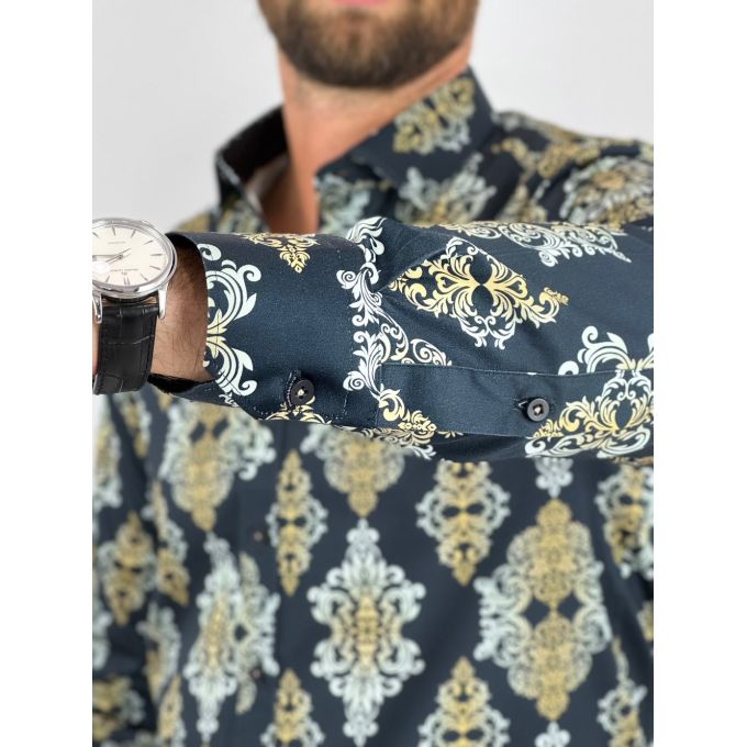 DANIEL BESSI Koszula męska fb129 czarna vintage paisley ekskluzywna imprezowa | Sklep GriShop.eu | Koszule