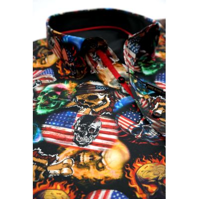 DANIEL BESSI Koszula męska fb051 czachy, USA, amerykańska flaga, kolorowa | Sklep GriShop.eu | Koszule