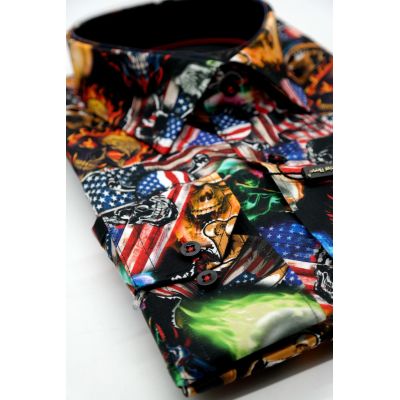 DANIEL BESSI Koszula męska fb051 czachy, USA, amerykańska flaga, kolorowa | Sklep GriShop.eu | Koszule