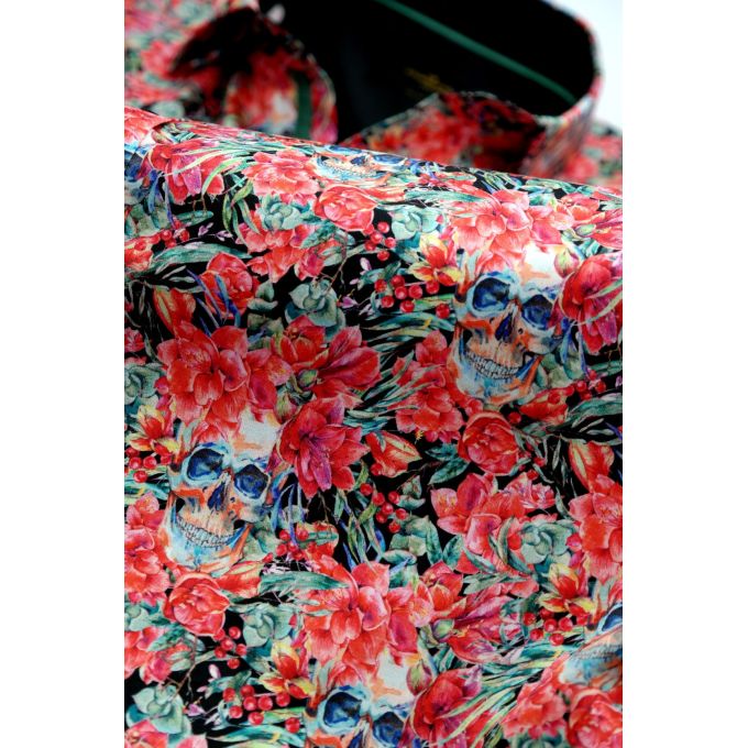 DANIEL BESSI Koszula męska fb109 czerwona, kwiaty, czachy, kolorowa | Sklep GriShop.eu | Koszule