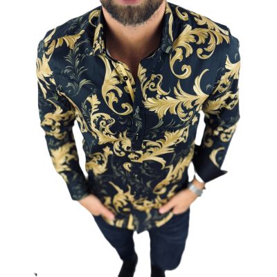DANIEL BESSI Koszula męska fb125 czarna ekskluzywna glam złote wzory paisley | Sklep GriShop.eu | Koszule