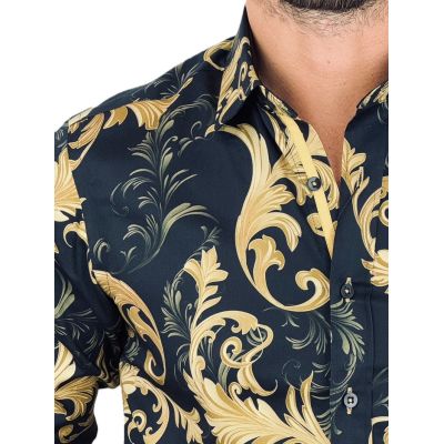 DANIEL BESSI Koszula męska fb125 czarna ekskluzywna glam złote wzory paisley | Sklep GriShop.eu | Koszule