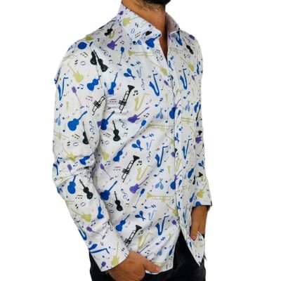 GIOVANNI PERA Koszula męska GP374 biała muzyczna kolorowa wesoła impreza | Sklep GriShop.eu | Koszule