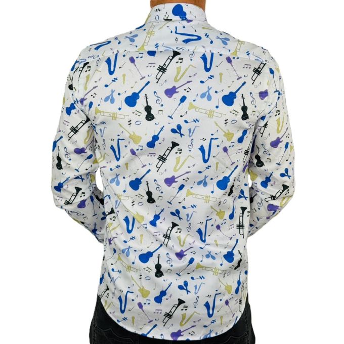 GIOVANNI PERA Koszula męska GP374 biała muzyczna kolorowa wesoła impreza | Sklep GriShop.eu | Koszule