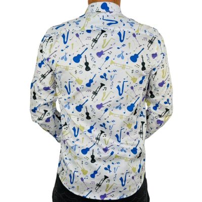 GIOVANNI PERA Koszula męska GP374 biała muzyczna kolorowa wesoła impreza | Sklep GriShop.eu | Koszule