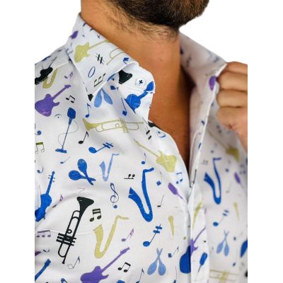 GIOVANNI PERA Koszula męska GP374 biała muzyczna kolorowa wesoła impreza | Sklep GriShop.eu | Koszule