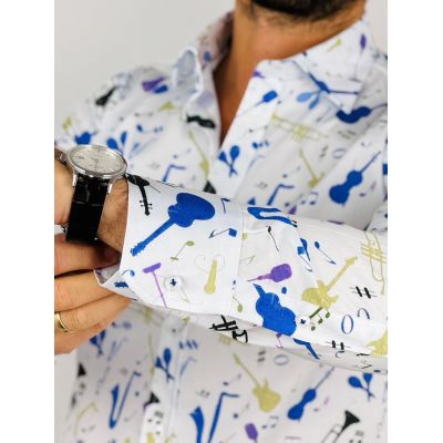 GIOVANNI PERA Koszula męska GP374 biała muzyczna kolorowa wesoła impreza | Sklep GriShop.eu | Koszule