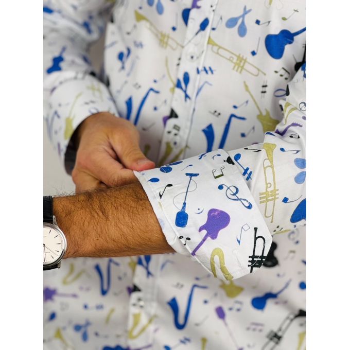 GIOVANNI PERA Koszula męska GP374 biała muzyczna kolorowa wesoła impreza | Sklep GriShop.eu | Koszule