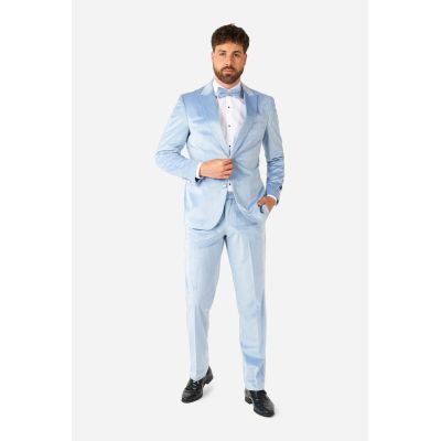 OPPOSUITS Garnitur męski z muszką, niebieski, welur, elegancki | Sklep GriShop.eu | Garnitury
