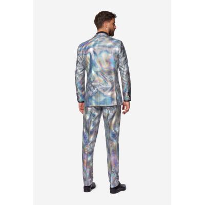 OPPOSUITS Garnitur męski z krawatem, srebrny, imprezowy, disco, połysk, blask, kwadraciki | Sklep GriShop.eu | Garnitury