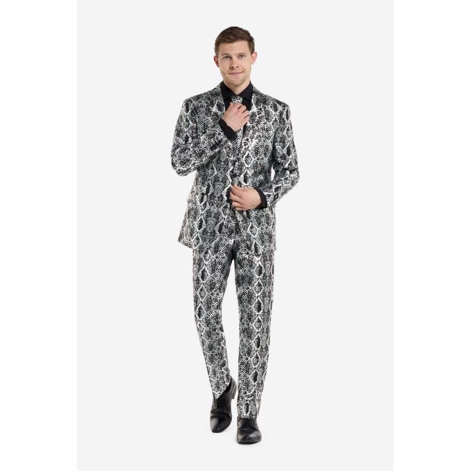 OPPOSUITS Garnitur męski z krawatem, srebrny, SILVER SNAKE, skóra węża, imprezowy, połysk, blask | Sklep GriShop.eu | Garnitury