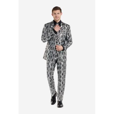 OPPOSUITS Garnitur męski z krawatem, srebrny, SILVER SNAKE, skóra węża, imprezowy, połysk, blask | Sklep GriShop.eu | Garnitury
