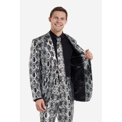 OPPOSUITS Garnitur męski z krawatem, srebrny, SILVER SNAKE, skóra węża, imprezowy, połysk, blask | Sklep GriShop.eu | Garnitury