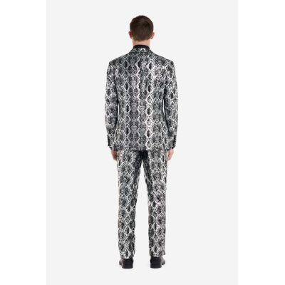 OPPOSUITS Garnitur męski z krawatem, srebrny, SILVER SNAKE, skóra węża, imprezowy, połysk, blask | Sklep GriShop.eu | Garnitury