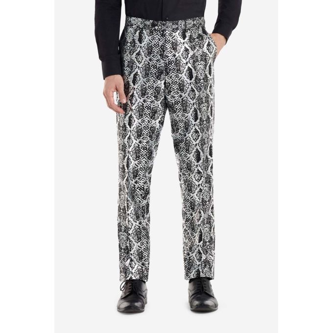 OPPOSUITS Garnitur męski z krawatem, srebrny, SILVER SNAKE, skóra węża, imprezowy, połysk, blask | Sklep GriShop.eu | Garnitury