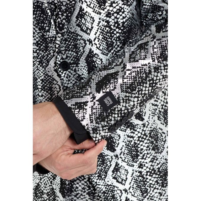 OPPOSUITS Garnitur męski z krawatem, srebrny, SILVER SNAKE, skóra węża, imprezowy, połysk, blask | Sklep GriShop.eu | Garnitury
