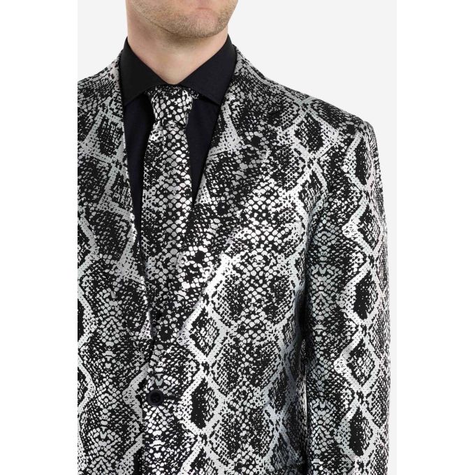 OPPOSUITS Garnitur męski z krawatem, srebrny, SILVER SNAKE, skóra węża, imprezowy, połysk, blask | Sklep GriShop.eu | Garnitury