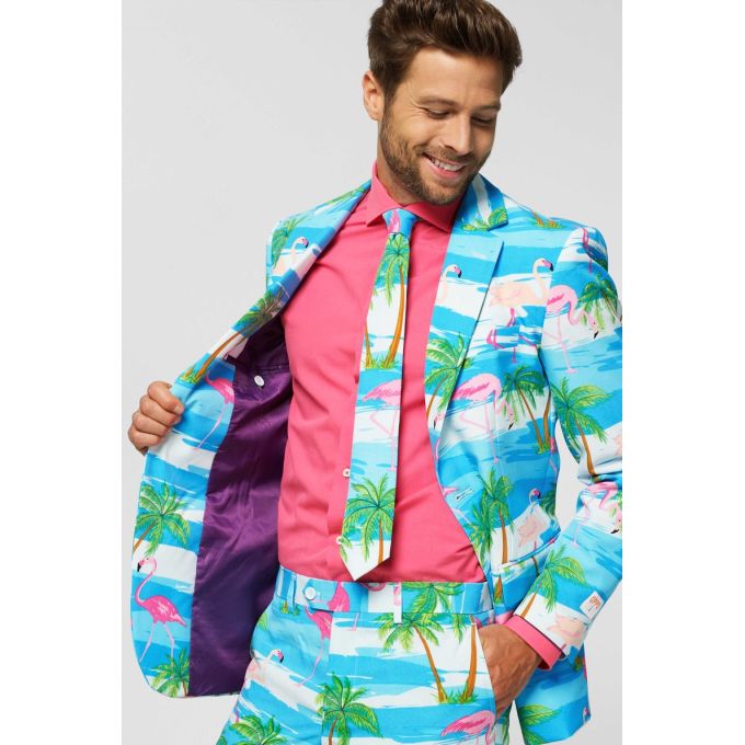 OPPOSUITS Garnitur męski z krawatem, kolorowy, flamingi, palmy, wakacje | Sklep GriShop.eu | Garnitury