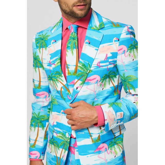 OPPOSUITS Garnitur męski z krawatem, kolorowy, flamingi, palmy, wakacje | Sklep GriShop.eu | Garnitury
