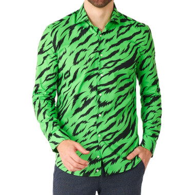 OPPOSUITS Koszula męska, zielona, czarna, WILD ANIMAL, tygrys