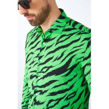 OPPOSUITS Koszula męska, zielona, czarna, WILD ANIMAL, tygrys