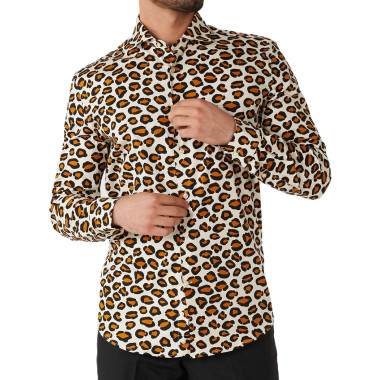 OPPOSUITS Koszula męska, beżowa, THE JAG, pantera, imprezowa