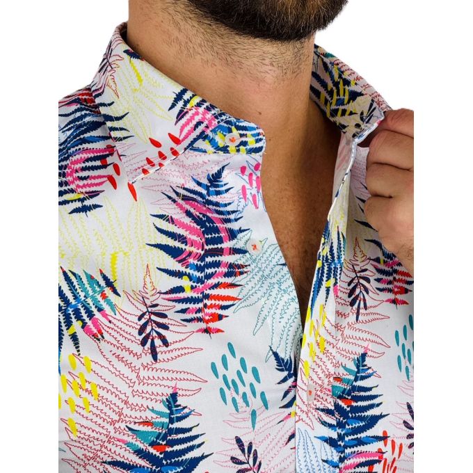 GIOVANNI PERA Koszula męska GP377 kolorowa, paprocie, liście | Sklep GriShop.eu | Koszule