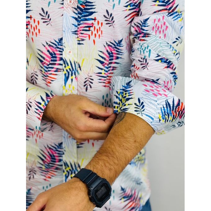 GIOVANNI PERA Koszula męska GP377 kolorowa, paprocie, liście | Sklep GriShop.eu | Koszule